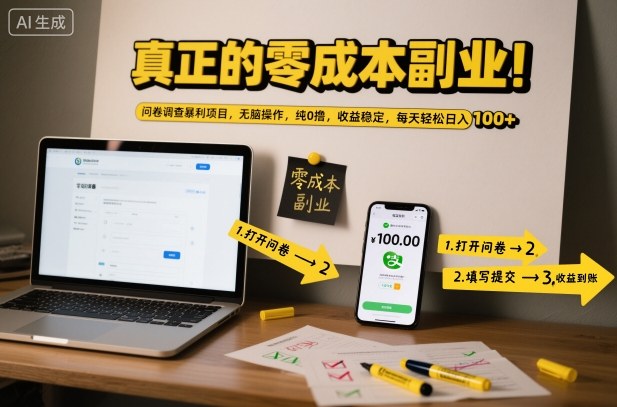 真正的零成本副业！问卷调查暴利项目，无脑操作，纯0撸，收益稳定，每天轻松日入100+【揭秘】-麦子社区