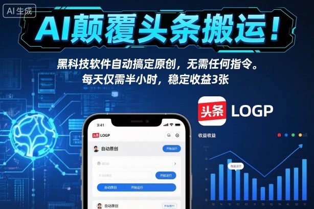 AI颠覆头条搬运！黑科技软件自动搞定原创，无需任何指令。每天仅需半小时，稳定收益3张【揭秘】-麦子社区