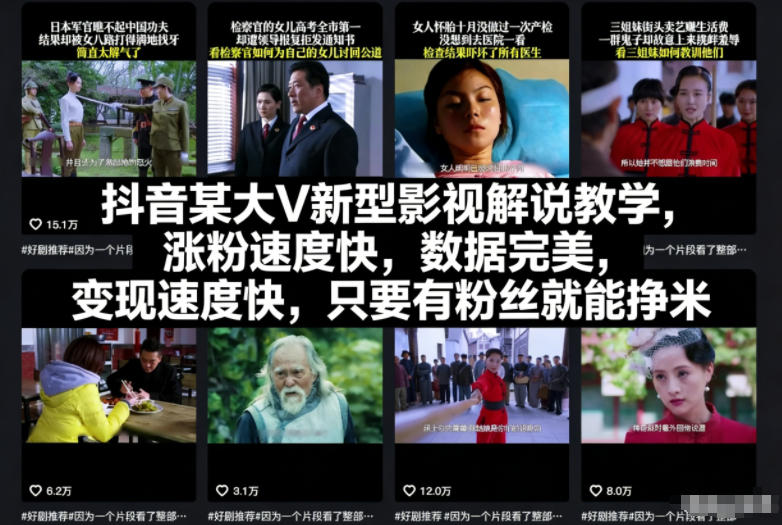 抖音某大V新型影视解说教学，涨粉速度快，数据完美，变现速度快，只要有粉丝就能挣米-麦子社区