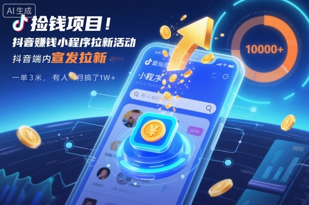 捡钱项目！抖音賺钱小程序拉新活动，抖音端内宣发拉新，一单3米，有人半个月搞了1W+-麦子社区