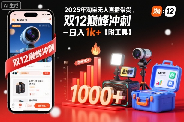 2025年淘宝无人直播带货，冲刺双12，日入1k+【附工具】【揭秘】-麦子社区