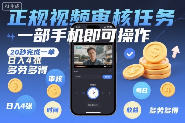 正规视频审核任务，一部手机即可操作，20秒完成一单，日入4张，多劳多得【揭秘】-麦子社区