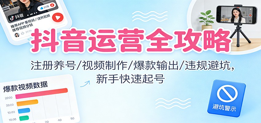 抖音运营全攻略:注册养号/视频制作/爆款输出/违规避坑,新手快速起号-麦子社区