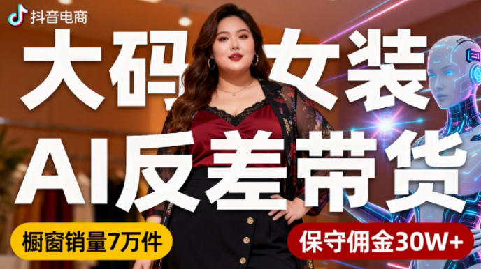 抖音小众赛道，大码女装AI反差带货，不用直播，每天6条作品，橱窗卖7万件，保守佣金30W+-麦子社区