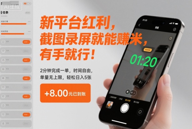 新平台红利，截图录屏就能賺米，有手就行！2分钟完成一单，时间自由，单量无上限，轻松日入5张【揭秘】-麦子社区