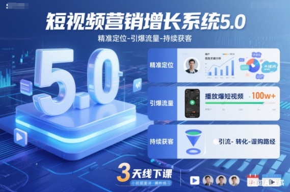 短视频营销增长系统5.0，精准定位-引爆流量-持续获客，3天线下课（音频+图片）-麦子社区