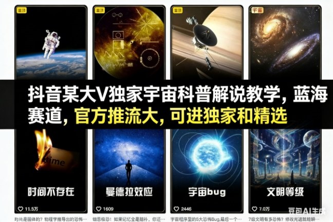 抖音某大V独家宇宙科普解说教学，蓝海赛道，官方推流大，可进独家和精选-麦子社区