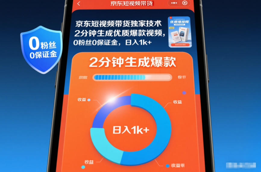 京东短视频带货独家技术，2分钟生成一条优质爆款视频，0粉丝0保证金，日入1k+【揭秘】-麦子社区