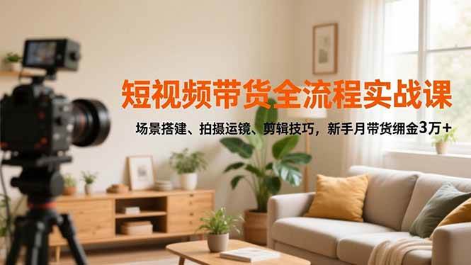 （16680期）短视频带货全流程实战课，场景搭建、拍摄运镜、剪辑技巧，新手月带货佣金3万+-麦子社区