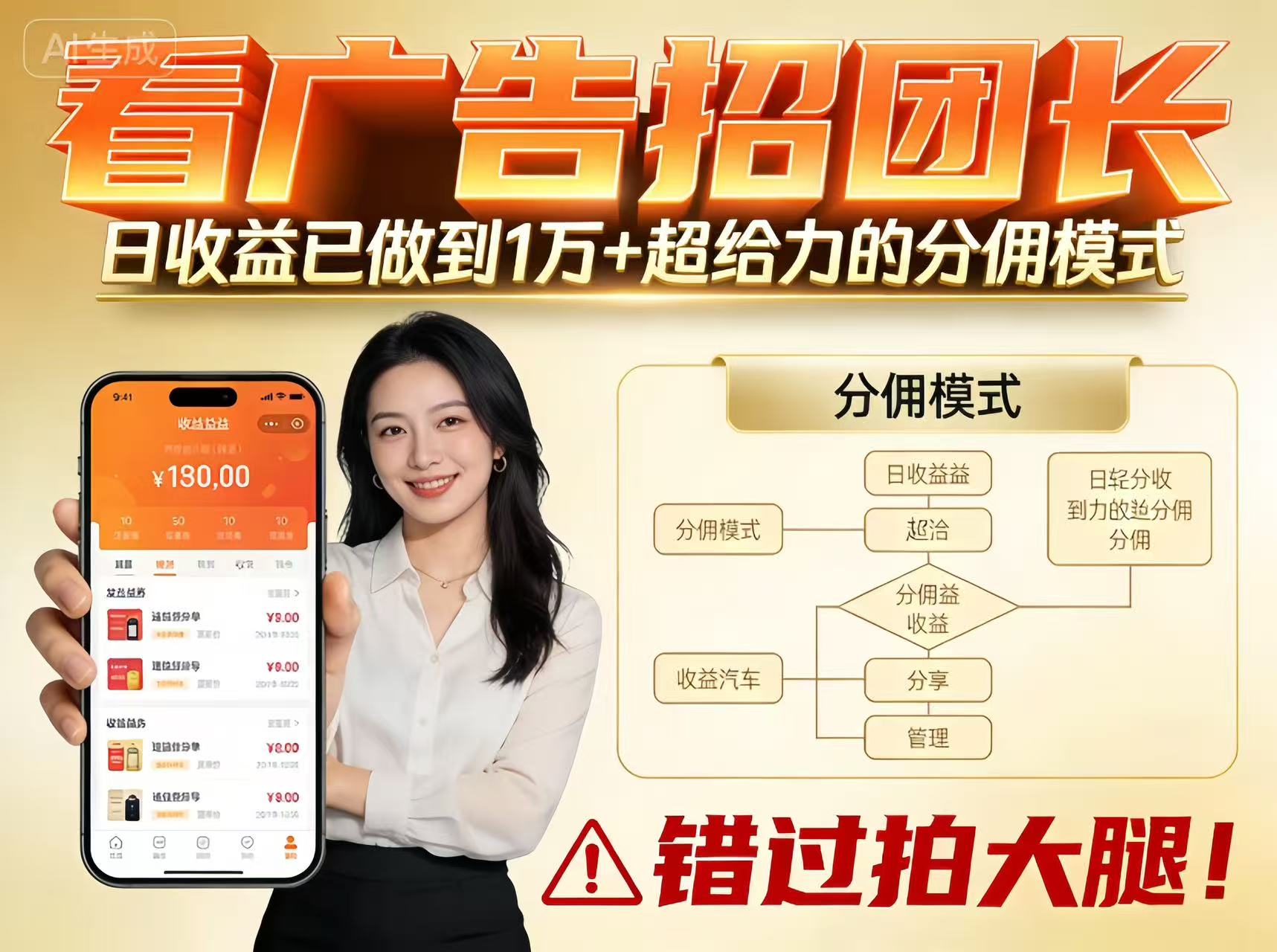 看广告招团长，团队收益已做到日入1万，分佣模式超给力，错过拍大腿-麦子社区