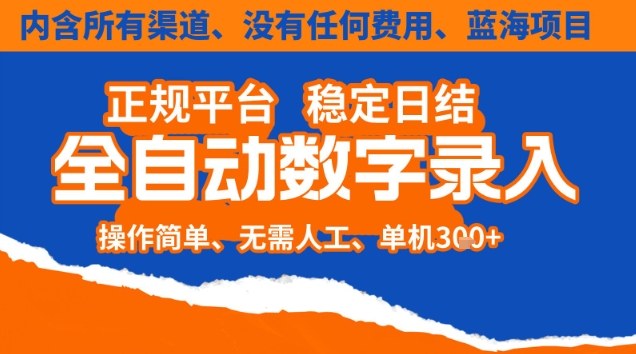全自动数字录入,单机日入3张+,内含所有渠道全程免费零成本,操作简单可矩阵开干【揭秘】-麦子社区