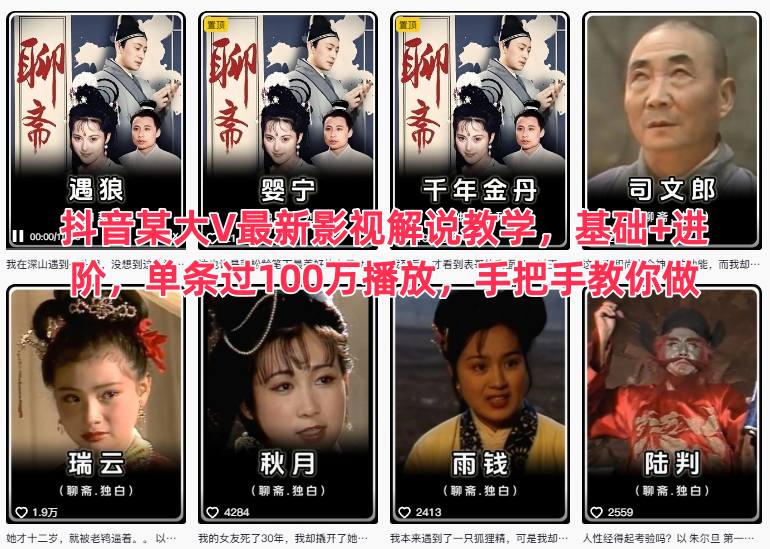 抖音某大V最新影视解说教学，基础+进阶，单条过100万播放，手把手教你做-麦子社区