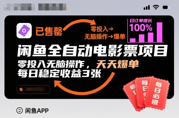 闲鱼全自动电影票项目,零投入无脑操作,天天爆单,每日稳定收益3张【揭秘】-麦子社区