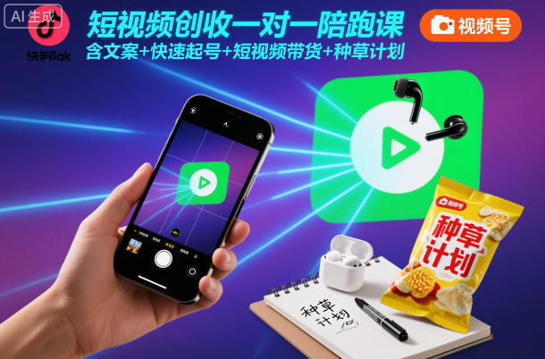 短视频创收一对一陪跑课，含文案+快速起号+短视频带货+种草计划-麦子社区