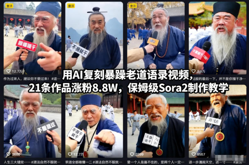用AI复刻暴躁老道语录视频,21条作品涨粉8.8W,保姆级Sora2制作教学-麦子社区